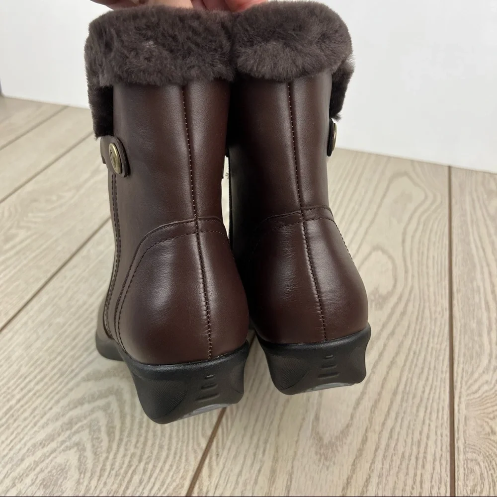 Propét Women's Waylynn Faux Fur Mid-Height Boots 10M Brown Leather $100